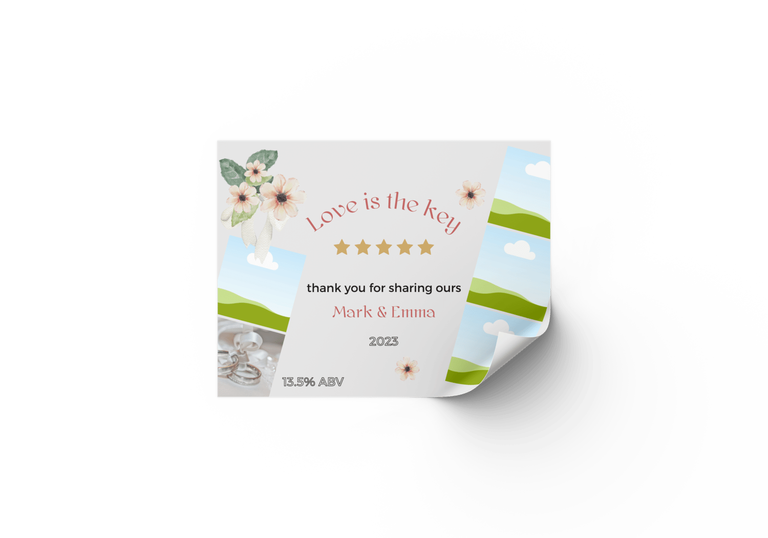 Elegant Pink Floral Photo Frame Sticker Label 4"x3" | Customizable Canva Template | Digital. Mock sticker