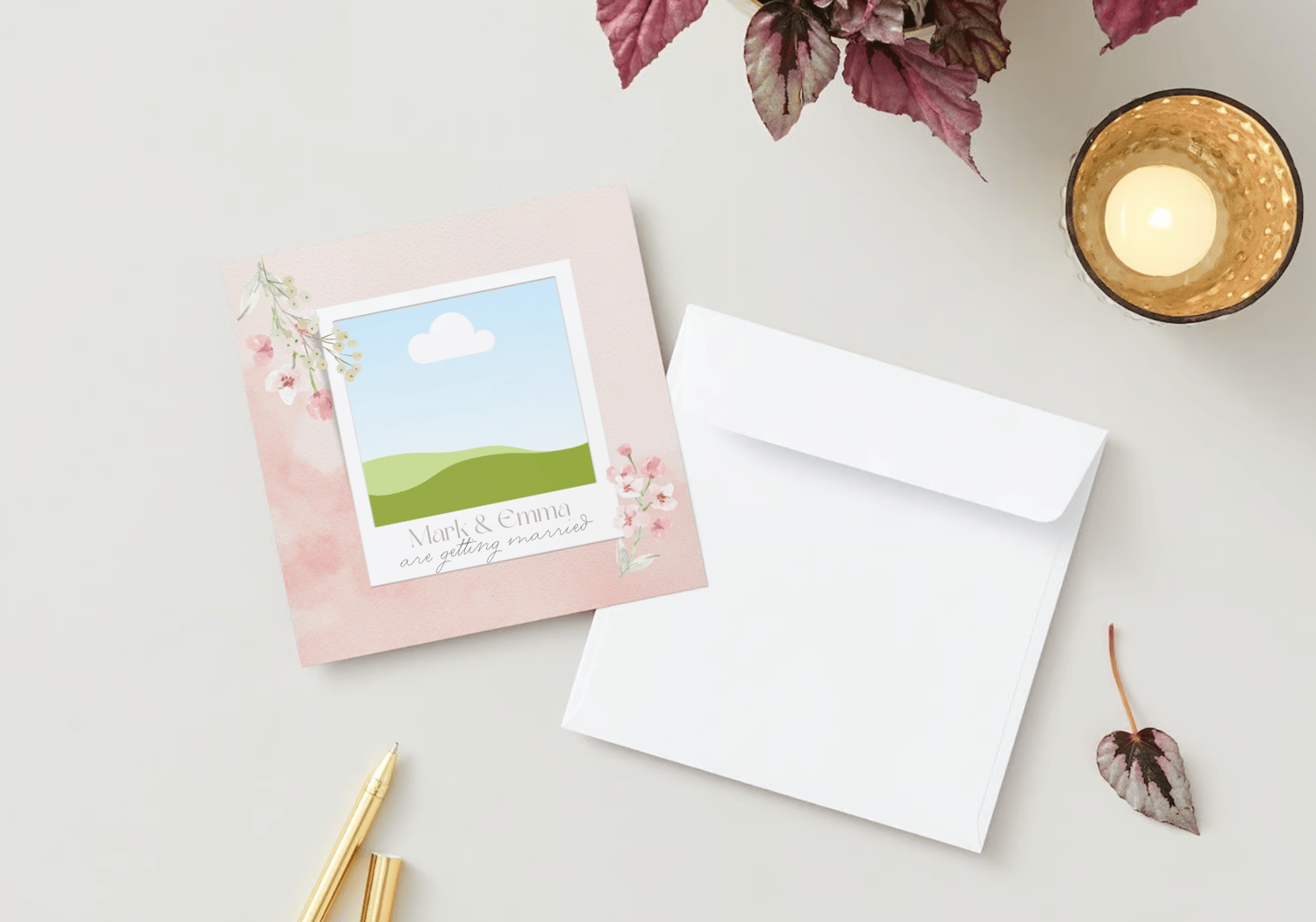 Light Pink Textured Background Photo Frame Invitation | Canva Template | Digital. Mock front