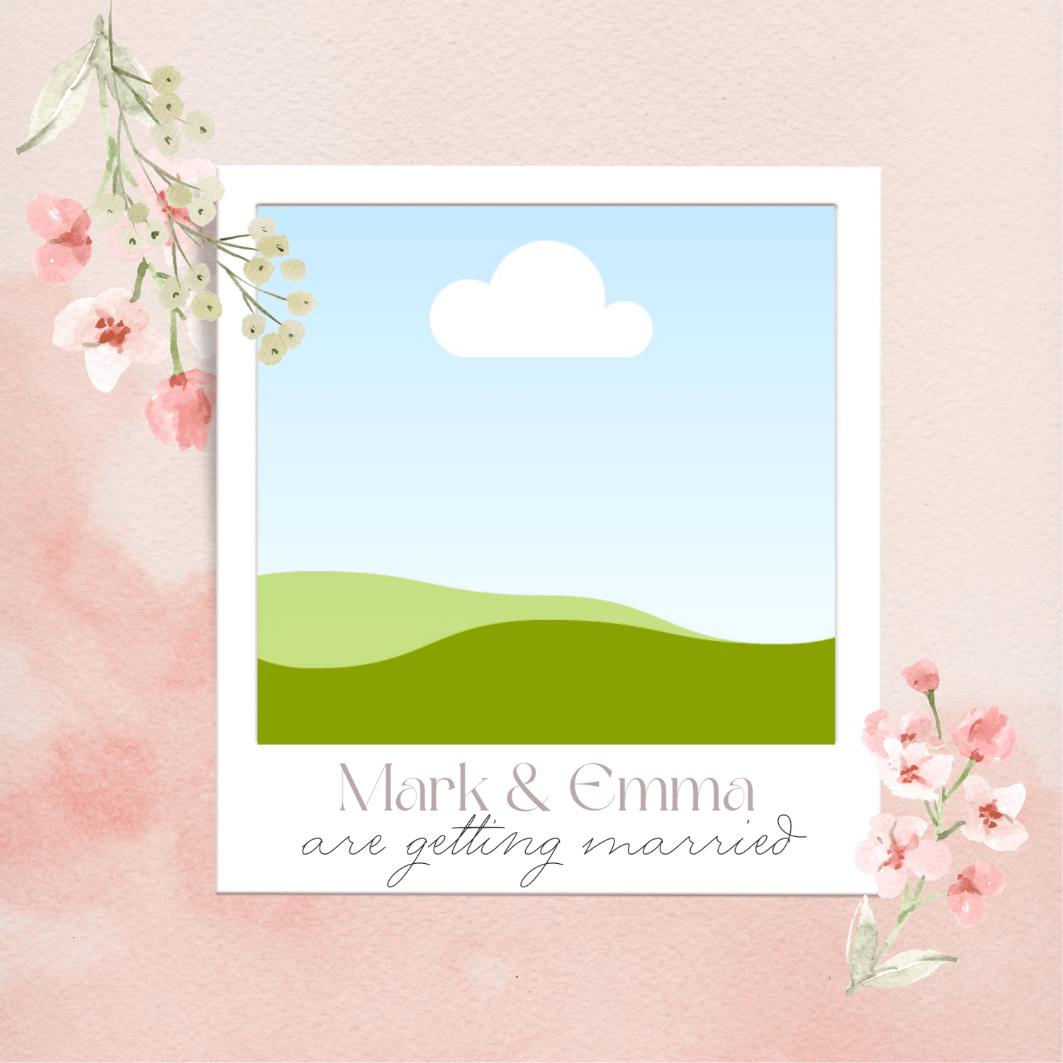 Light Pink Textured Background Photo Frame Invitation | Canva Template | Digital. Front design