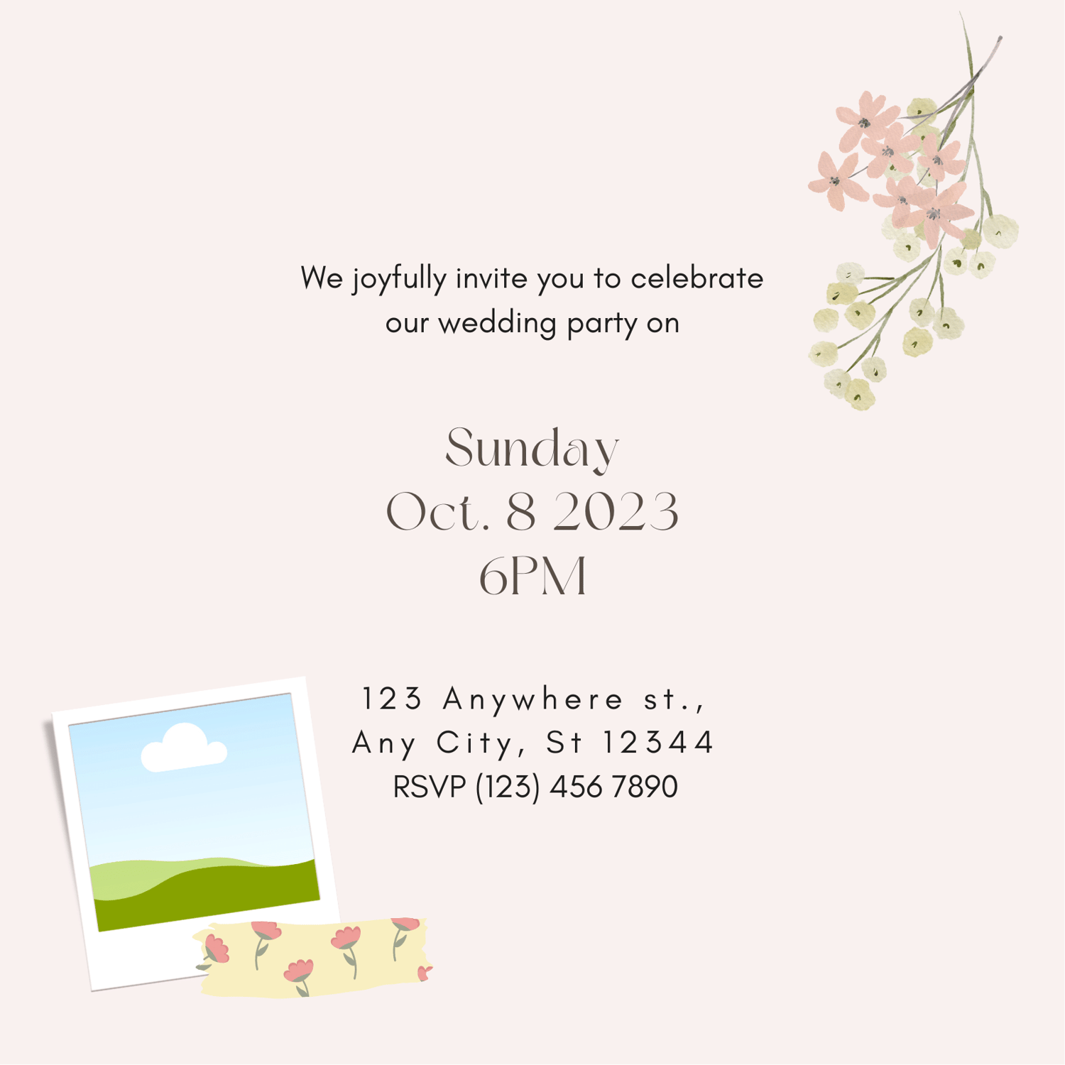 Light Pink Textured Background Photo Frame Invitation | Canva Template | Digital. Back design