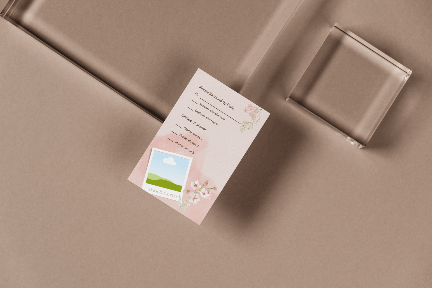 Light Pink Textured Background Photo Frame RSVP Card | Customizable Canva Template | Digital. Mock image