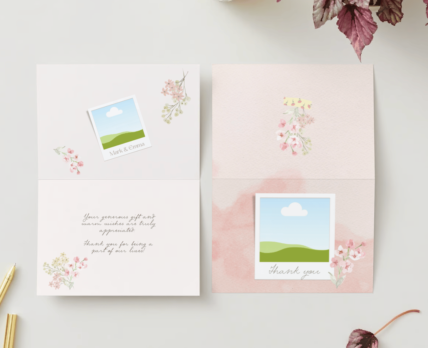 Light Pink Textured Background Photo Frame Folded Card Landscape | Customizable Canva Template | Digital. Mock outside and inside