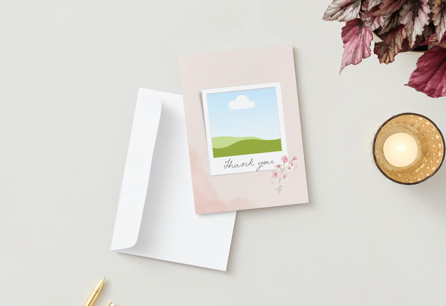 Light Pink Textured Background Photo Frame Folded Card Portrait | Customizable Canva Template | Digital. Mock outside front