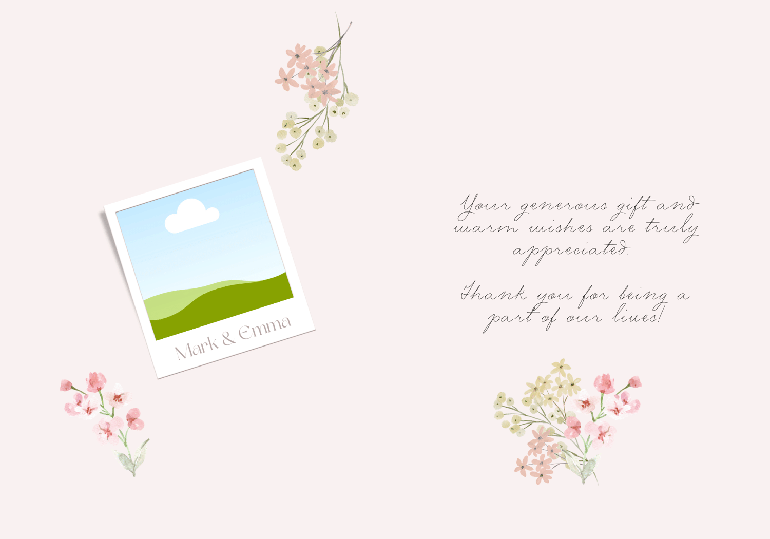 Light Pink Textured Background Photo Frame Folded Card Portrait | Customizable Canva Template | Digital. Inside design
