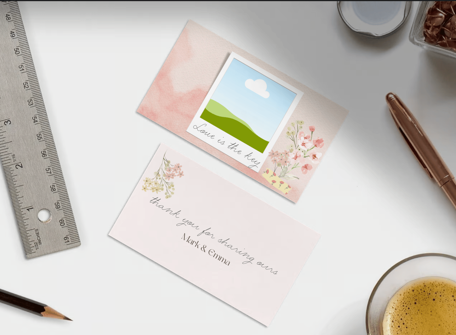 Light Pink Textured Background Photo Frame Gift/Favor Tag | Customizable Canva Template | Digital. Mock front and back