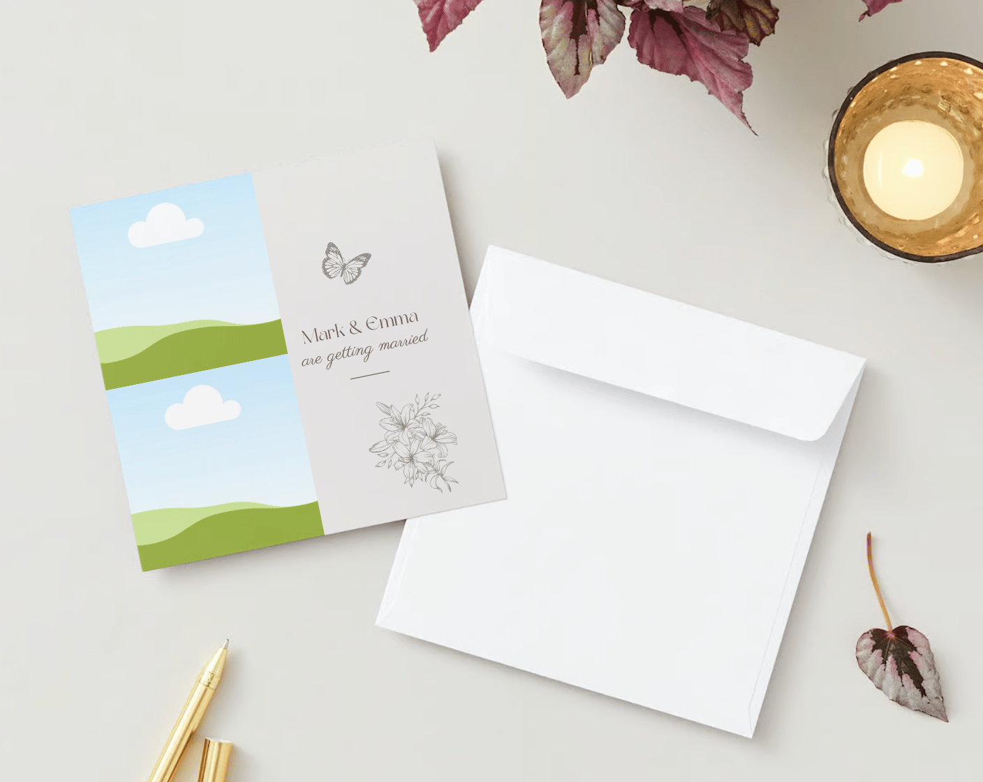 Artistic Line Art Photo Frame Invitation | Canva Template | Digital. Mock front