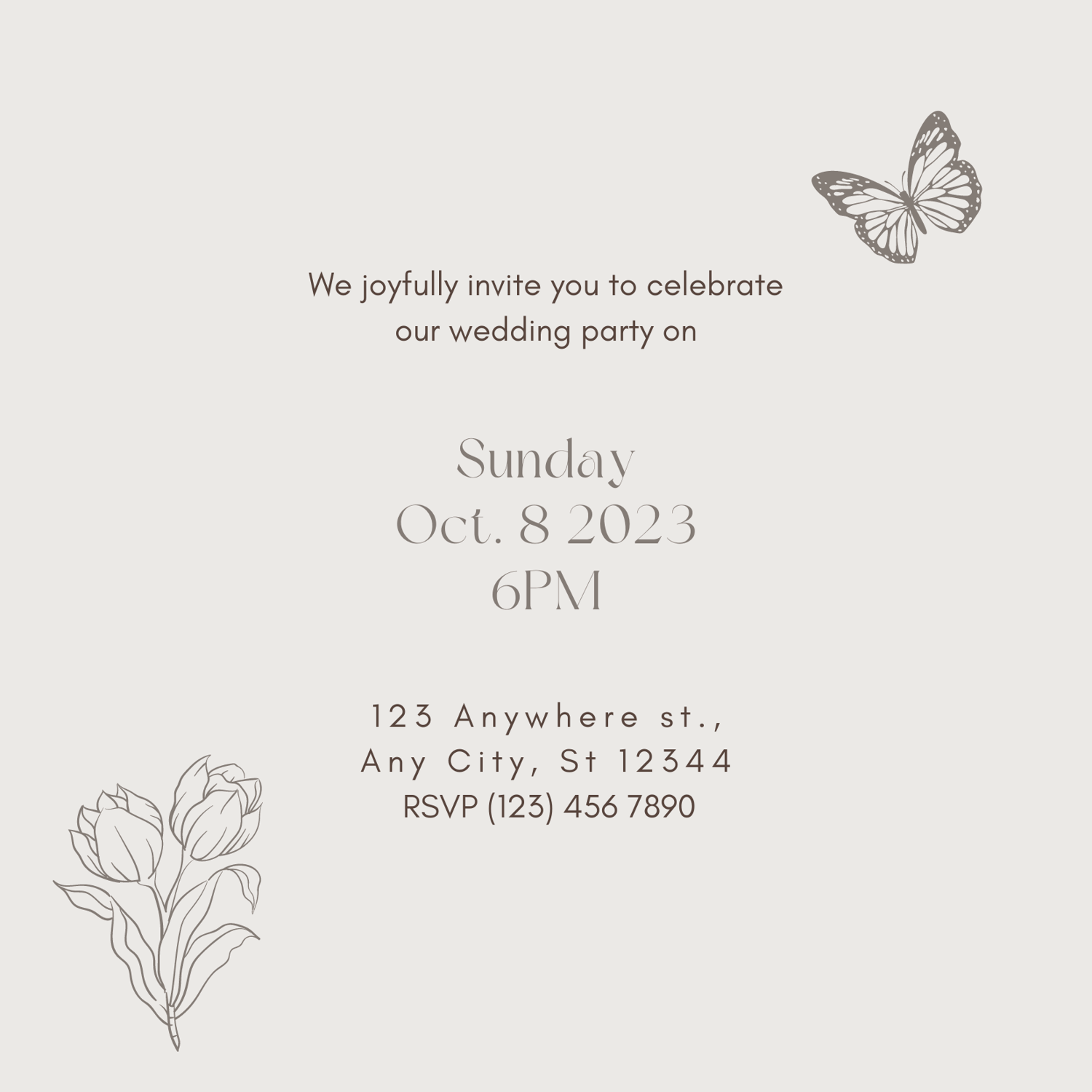 Artistic Line Art Photo Frame Invitation | Canva Template | Digital. Back design