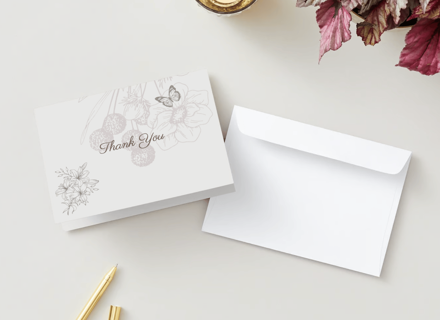 Artistic Line Art Photo Frame Folded Card Landscape | Customizable Canva Template | Digital. Mock outside front