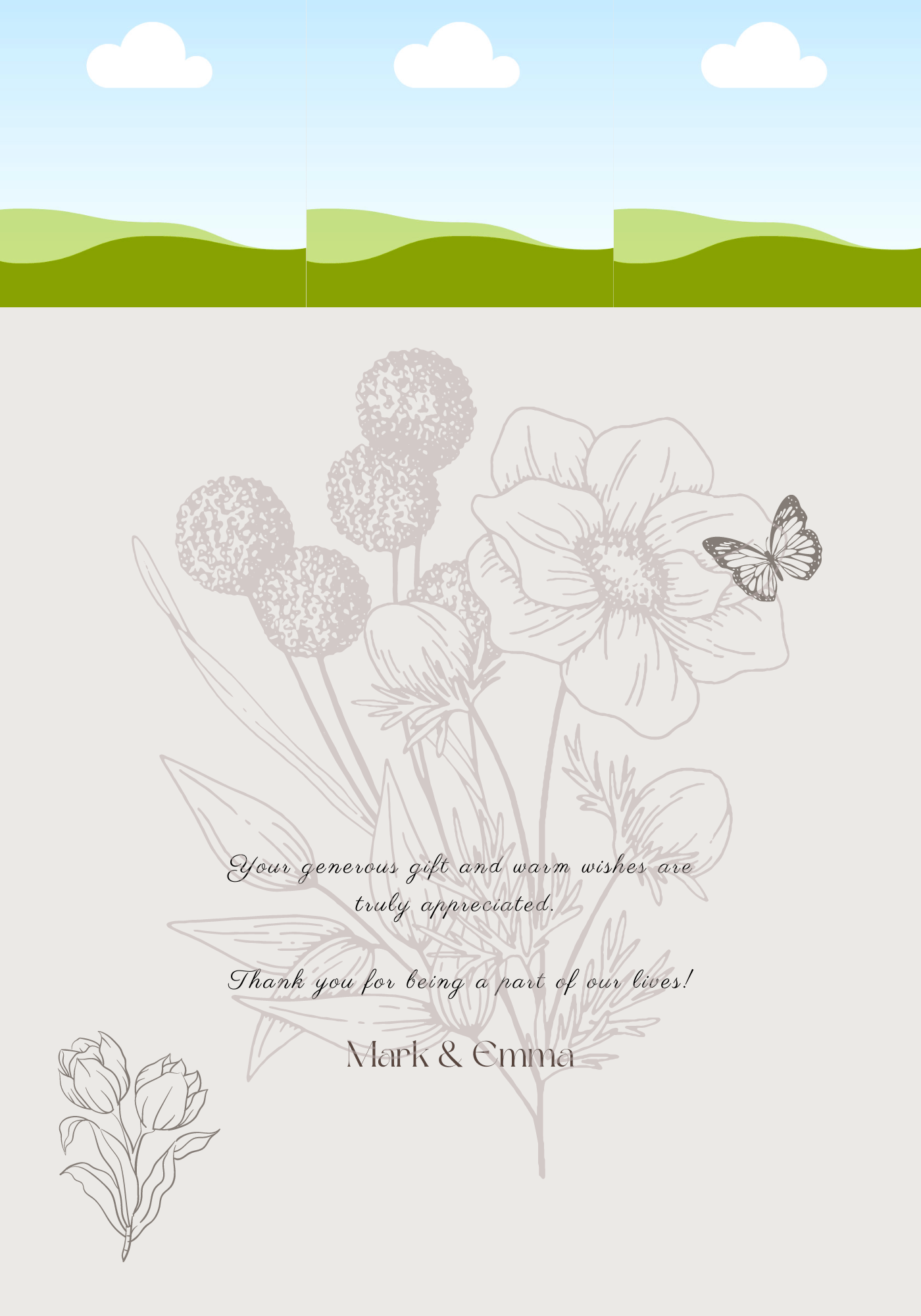 Artistic Line Art Photo Frame Folded Card Landscape | Customizable Canva Template | Digital. Inside design