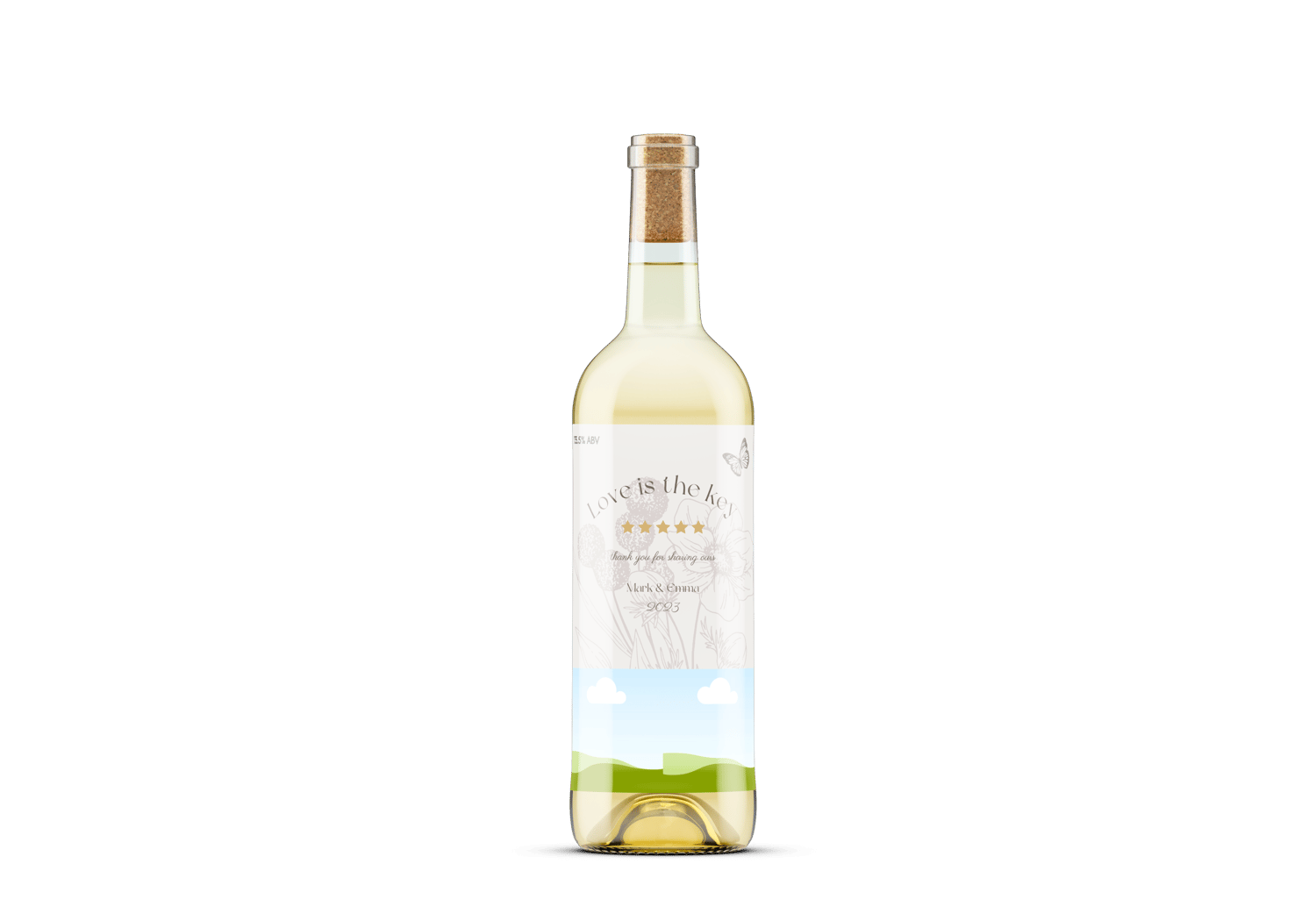 Artistic Line Art Photo Frame Sticker Label 4"x6" | Customizable Canva Template | Digital Download. Mock sticker on white wine bottle