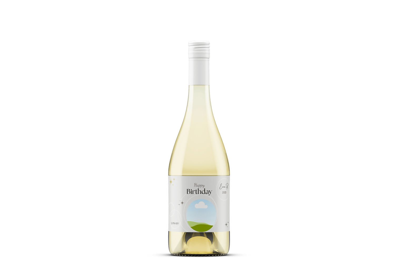 Light Grey Photo Frame Sticker Label 6"x4" | Customizable Canva Template | Digital. Mock sticker on wine bottle