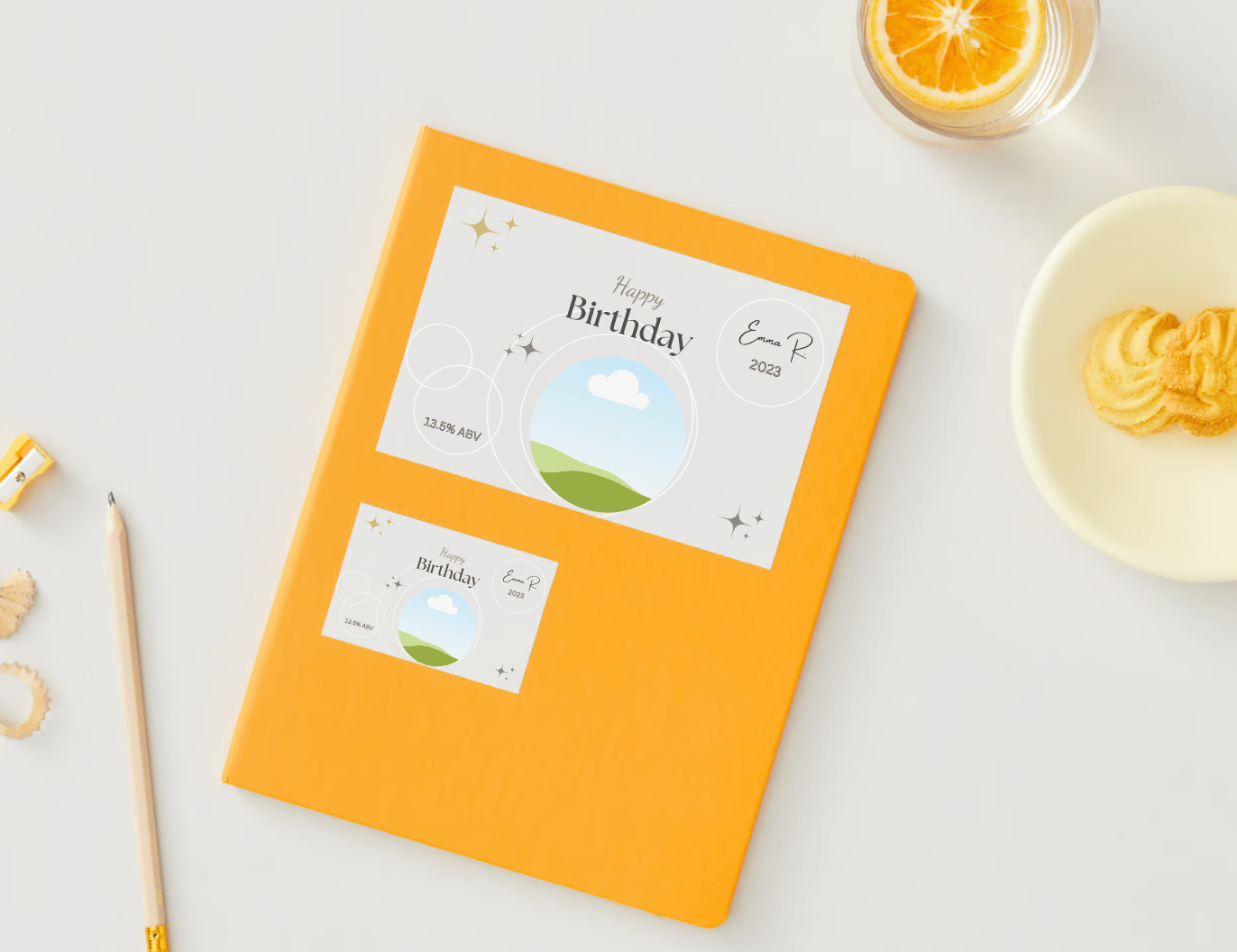 Light Grey Photo Frame Sticker Label 6"x4" | Customizable Canva Template | Digital. Mock sticker on envelope