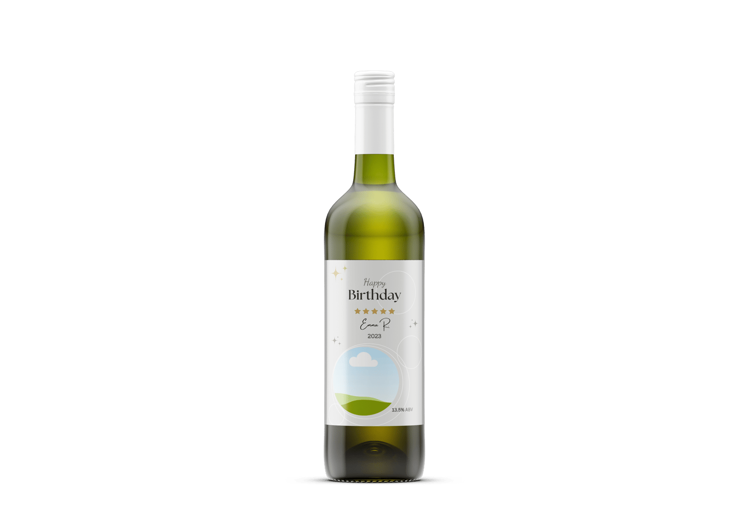 Light Grey Photo Frame Sticker Label 4"x6" | Customizable Canva Template | Digital Download. Mock sticker on dark wine bottle