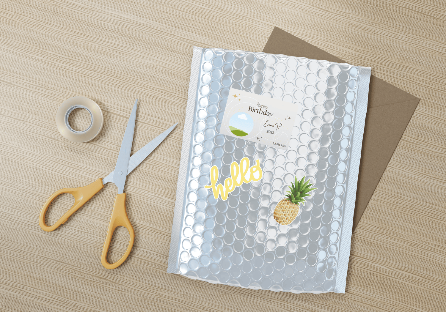 Light Grey Photo Frame Sticker Label 3"x2" | Customizable Canva Template | Digital. Mock sticker on envelope