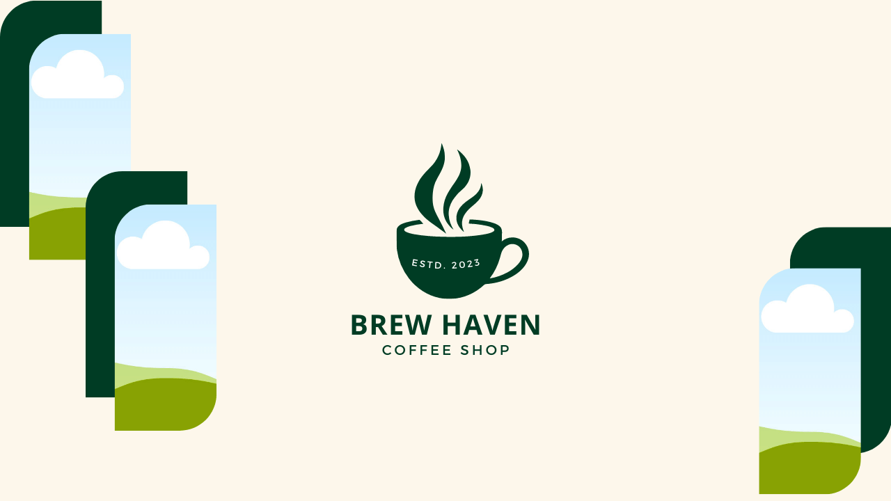 Customizable simple coffee cup design Zoom virtual background Template for Canva - Small Business Branding, green