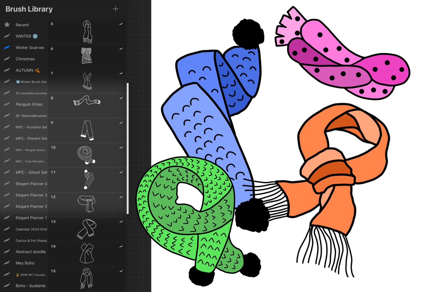 Winter scarves Procreate Brush set