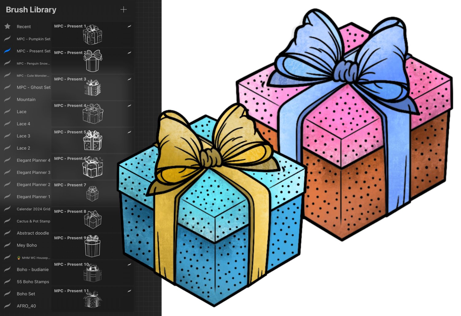 christmas presents Procreate Brush set