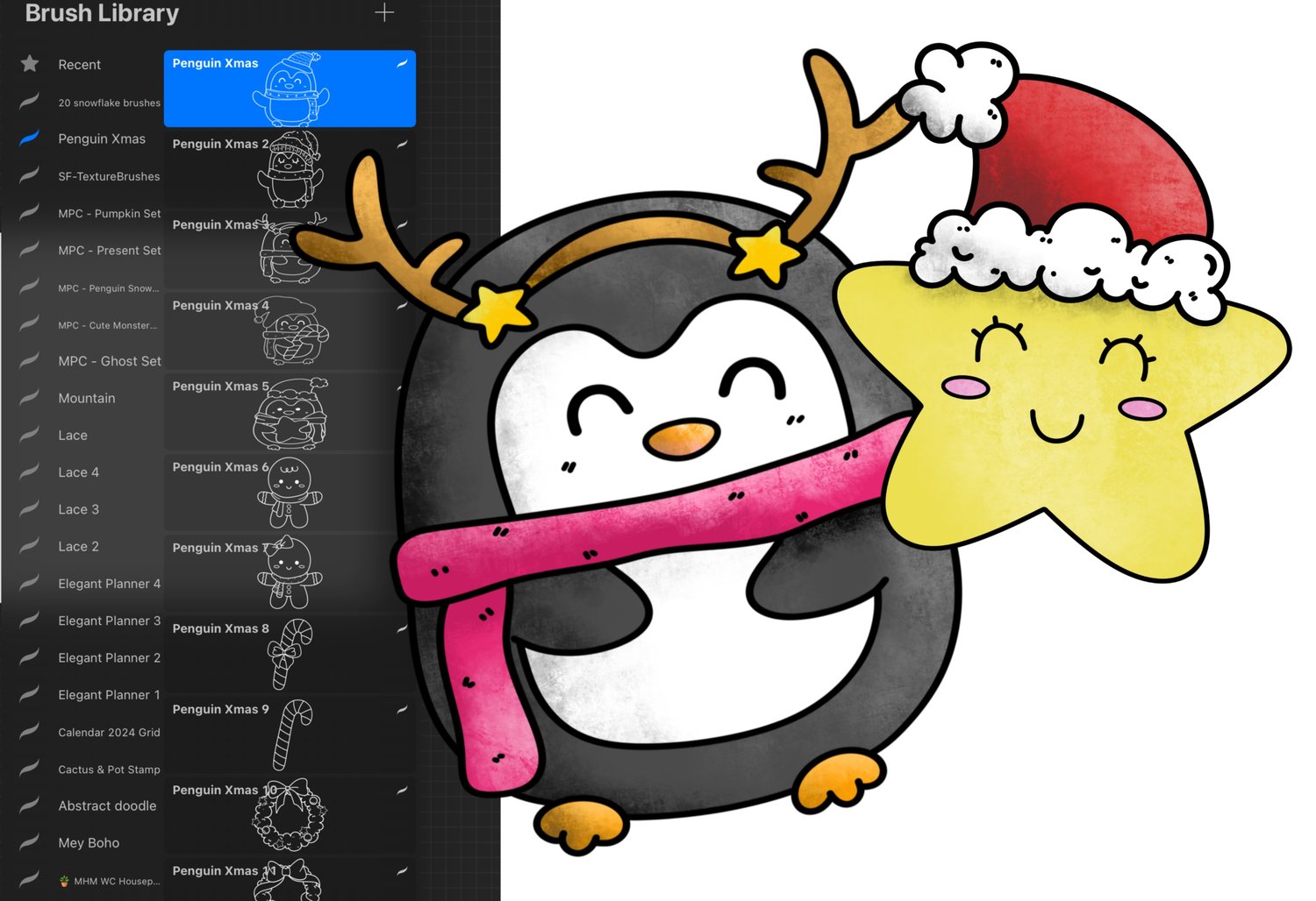 Christmas penguins Procreate Brush set