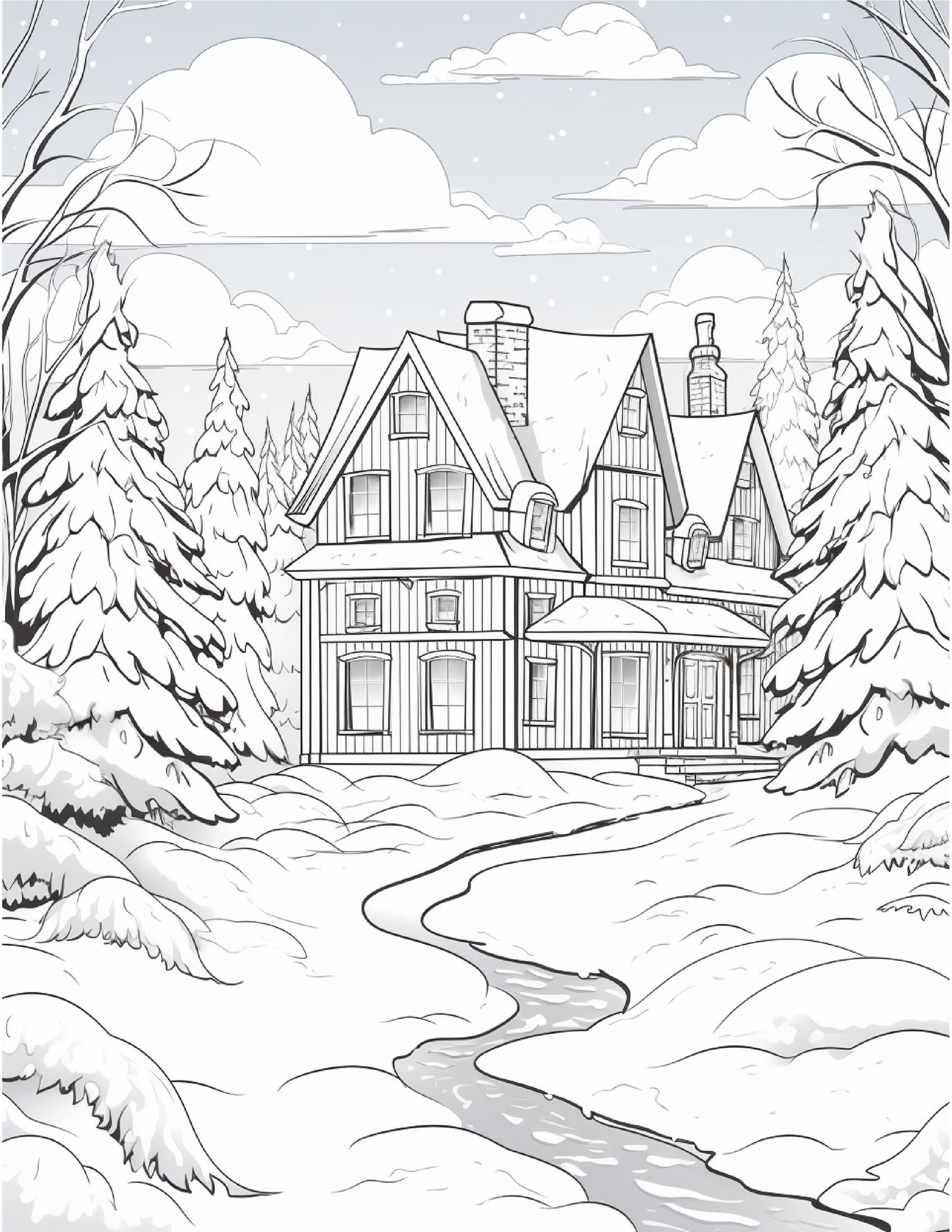 Winter House Coloring Pages for Adults Graphic by Design Shop
