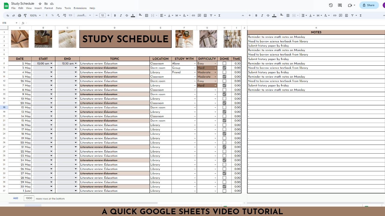 The Study Schedule Spreadsheet - Payhip