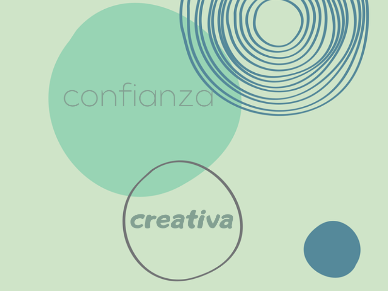 Cartel sobre confianza creativa con círculos tono azul que interactúan