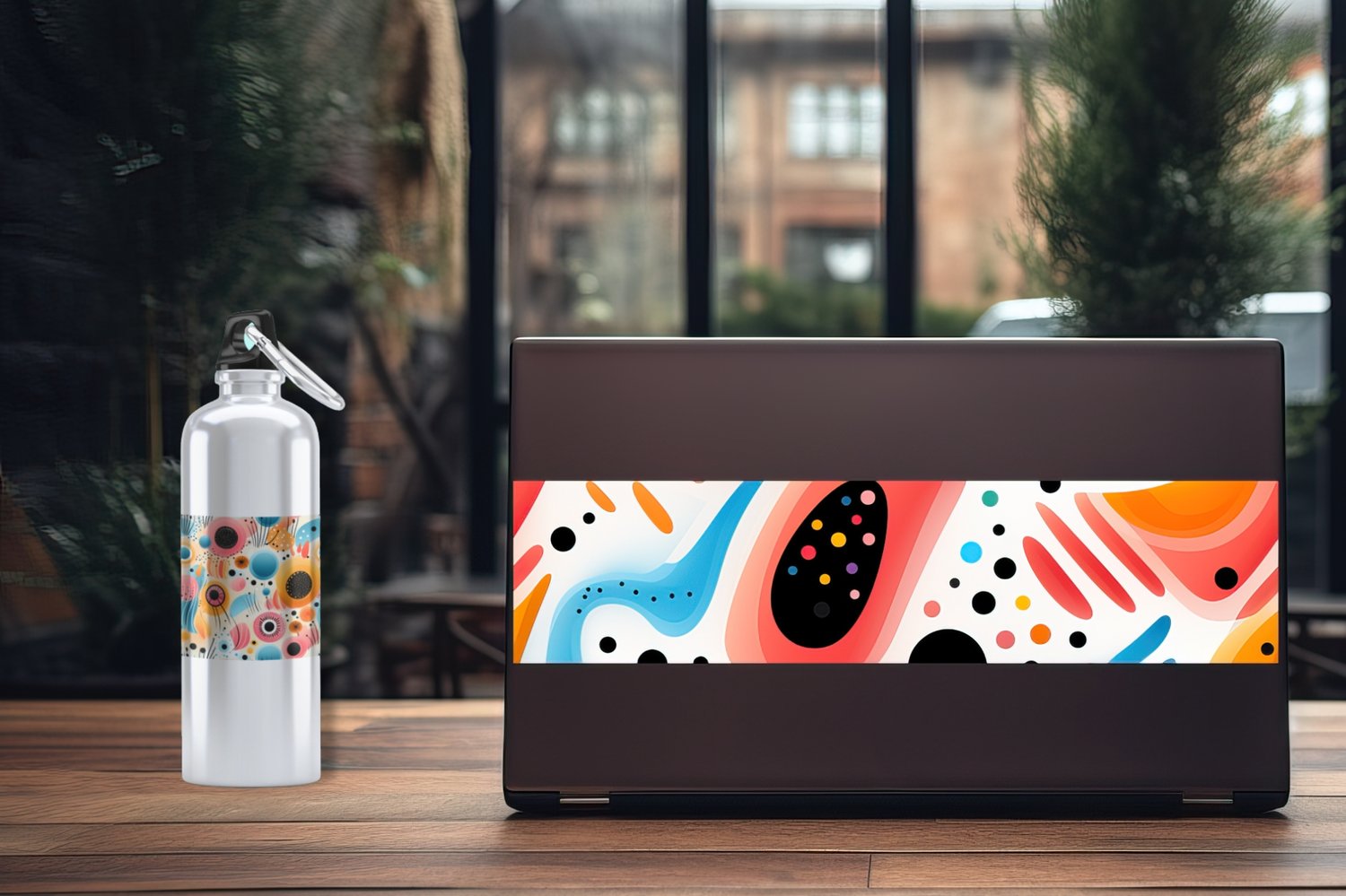 Desk with Laptop and Water Bottle