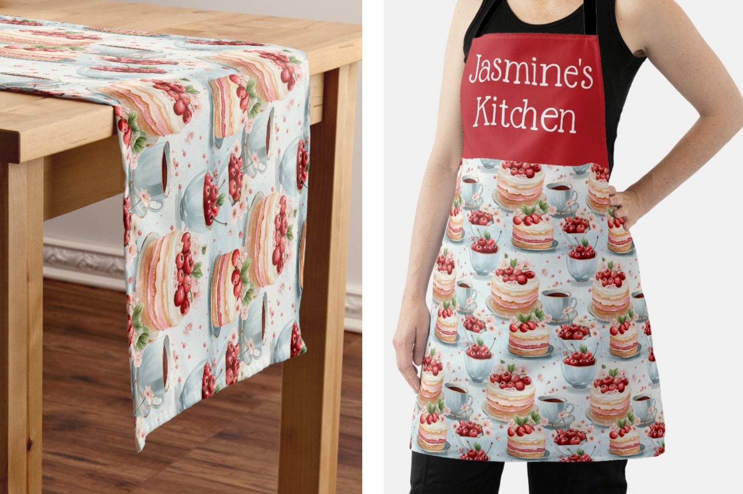 Table Runner and Apron with Seamless Pattern