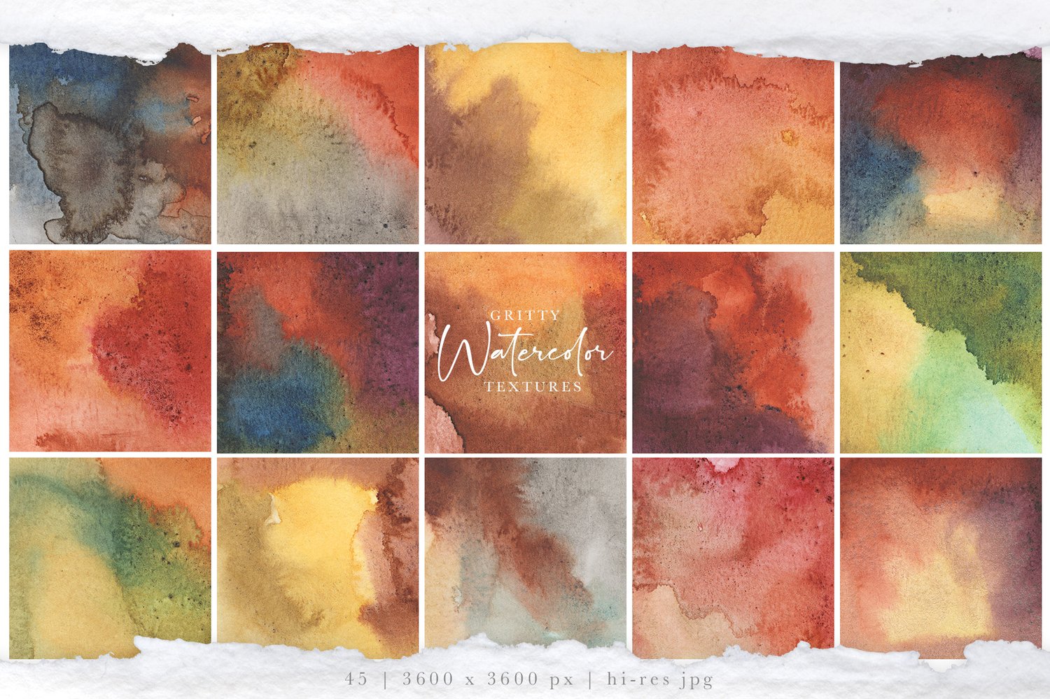 gritty watercolor textures autumnal collection of hand-painted watercolor textures in a warm autumnal color scheme. Gritty elements offer a grunge like texture for a unique look.