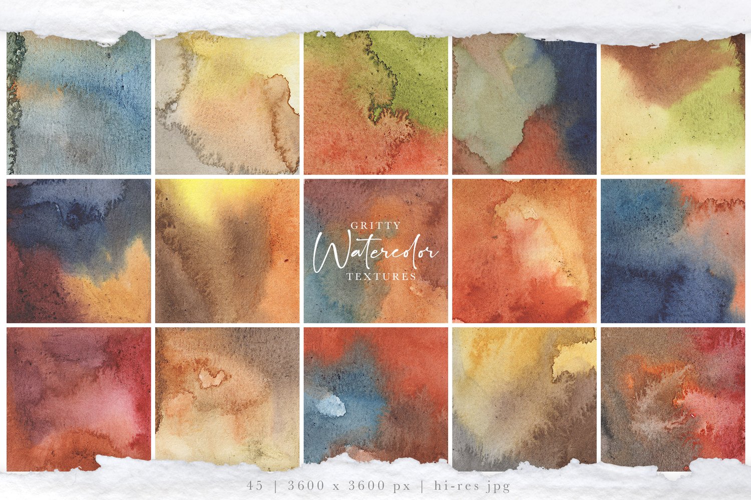 gritty watercolor textures autumnal collection of hand-painted watercolor textures in a warm autumnal color scheme. Gritty elements offer a grunge like texture for a unique look.