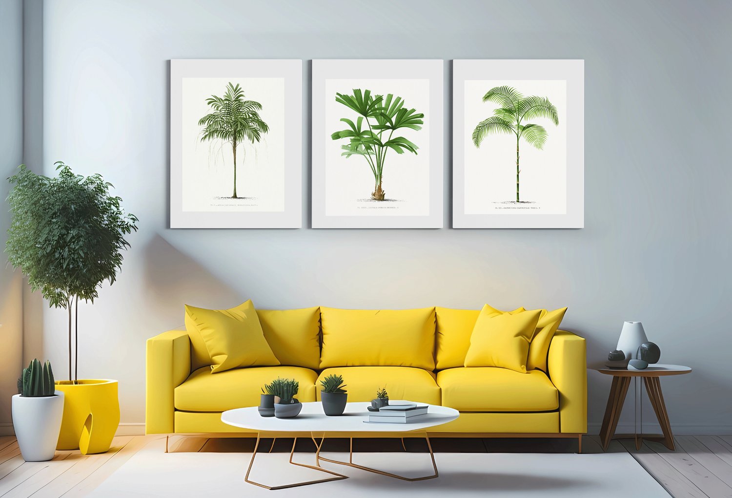 Vintage Palm Prints in Living Room