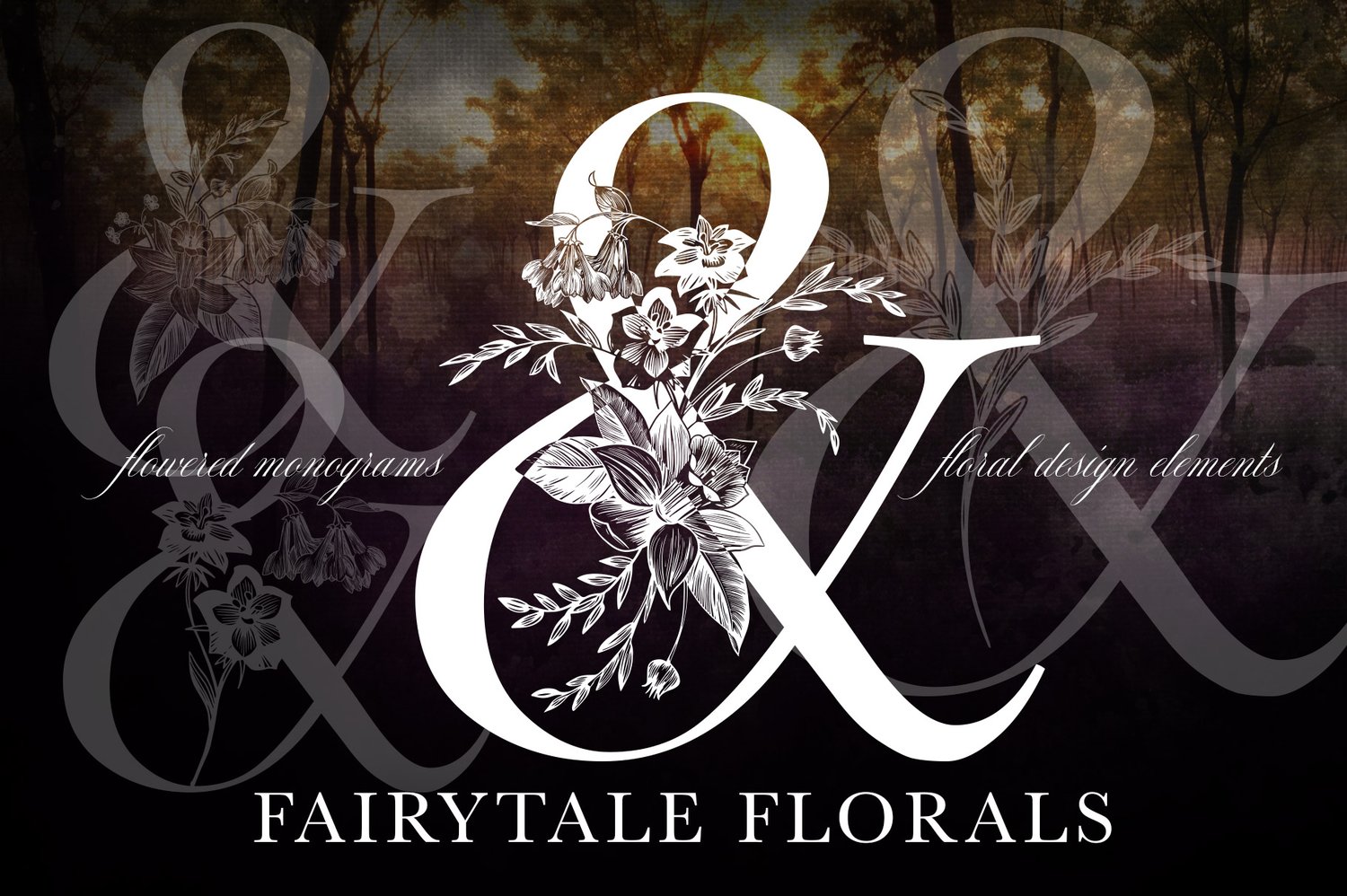Fairytale Floral Monogram set hand-drawn set of flowered monograms and floral design elements