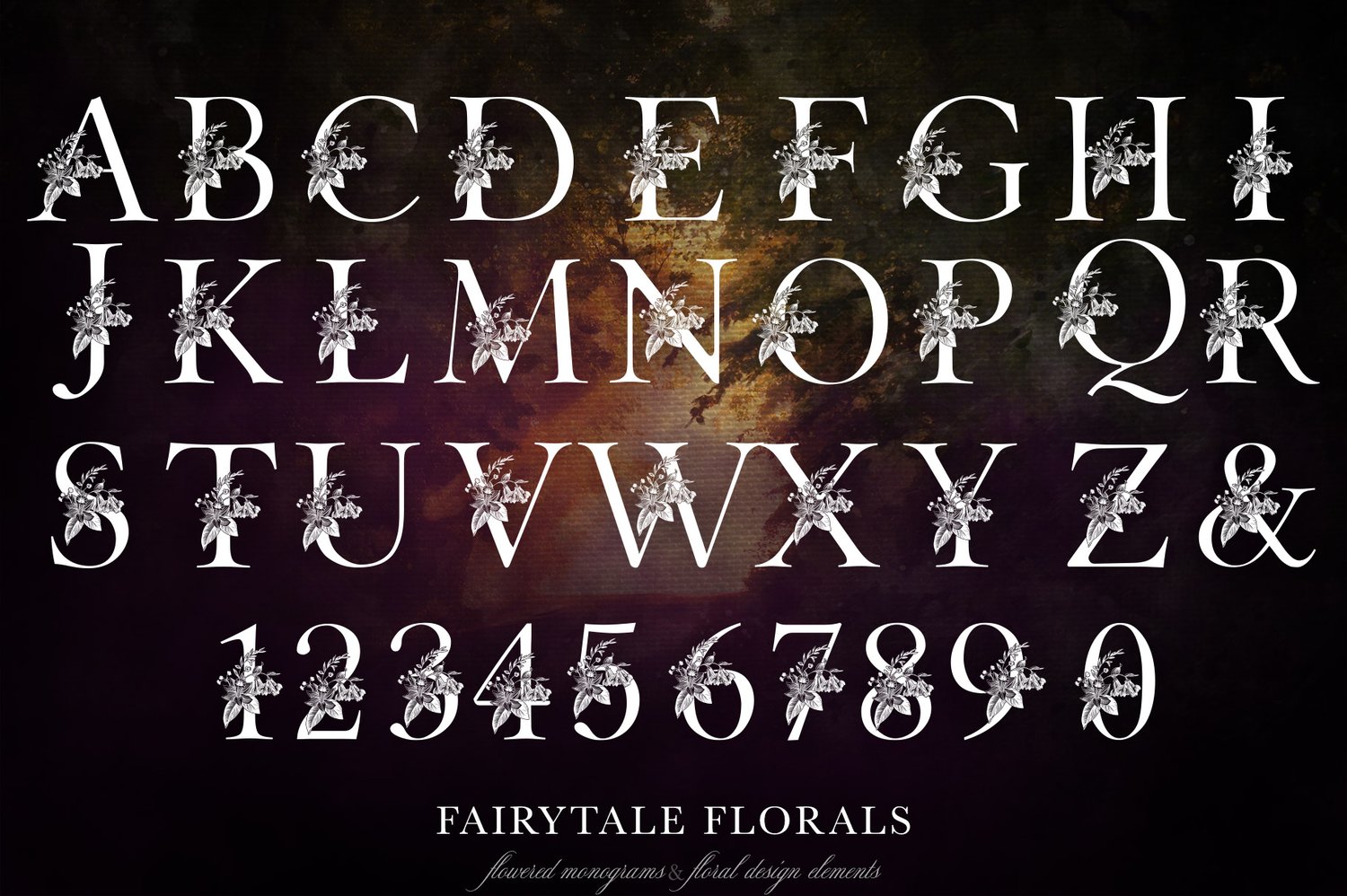 Fairytale Floral Monogram set hand-drawn set of flowered monograms and floral design elements