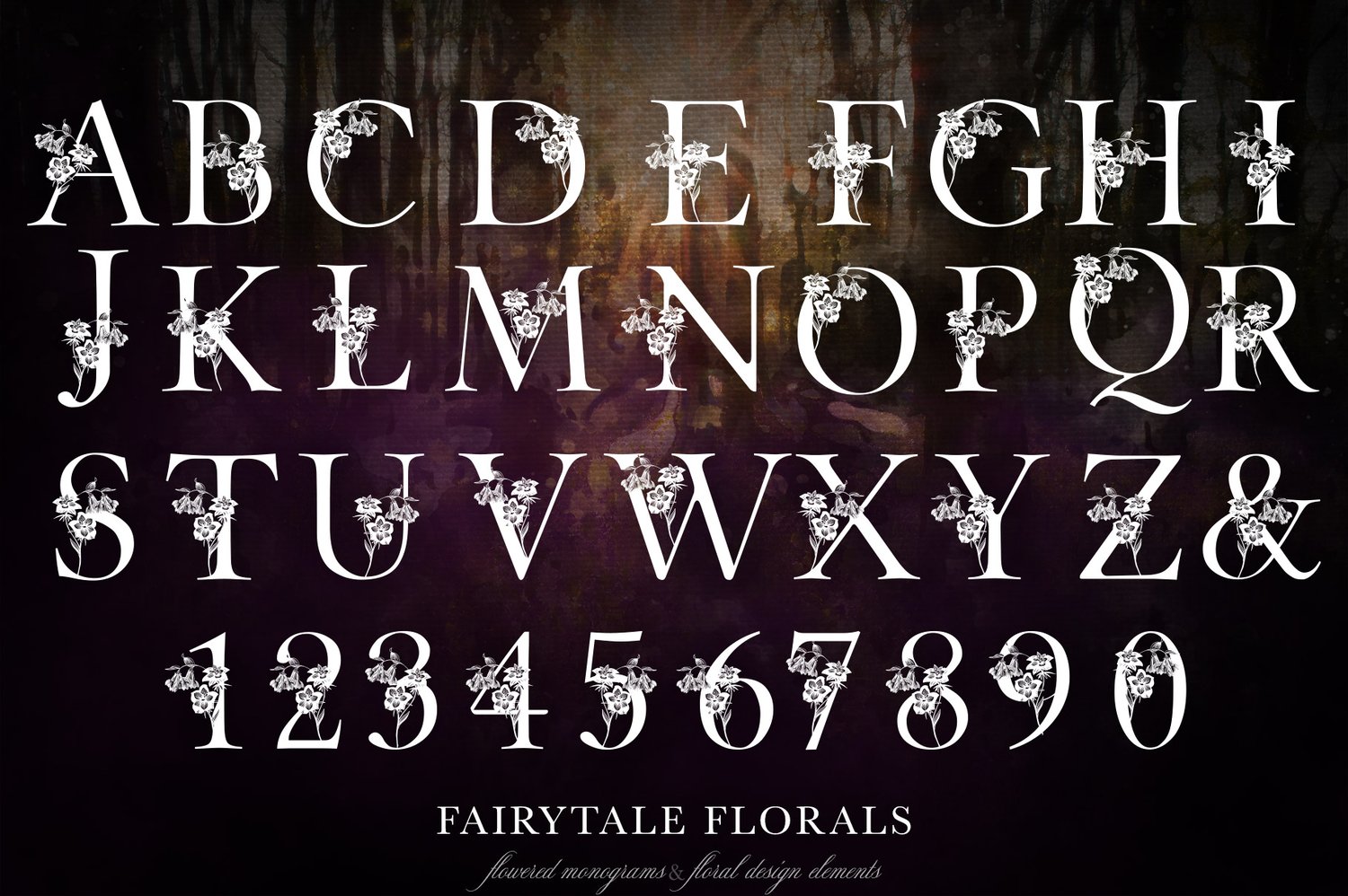 Fairytale Floral Monogram set hand-drawn set of flowered monograms and floral design elements