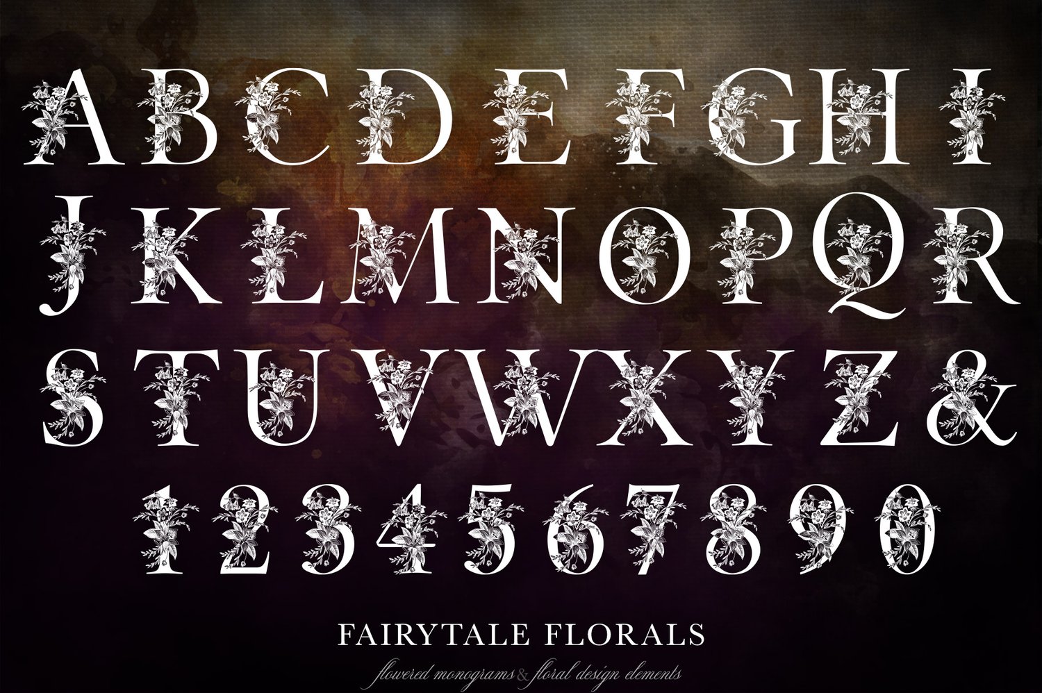 Fairytale Floral Monogram set hand-drawn set of flowered monograms and floral design elements