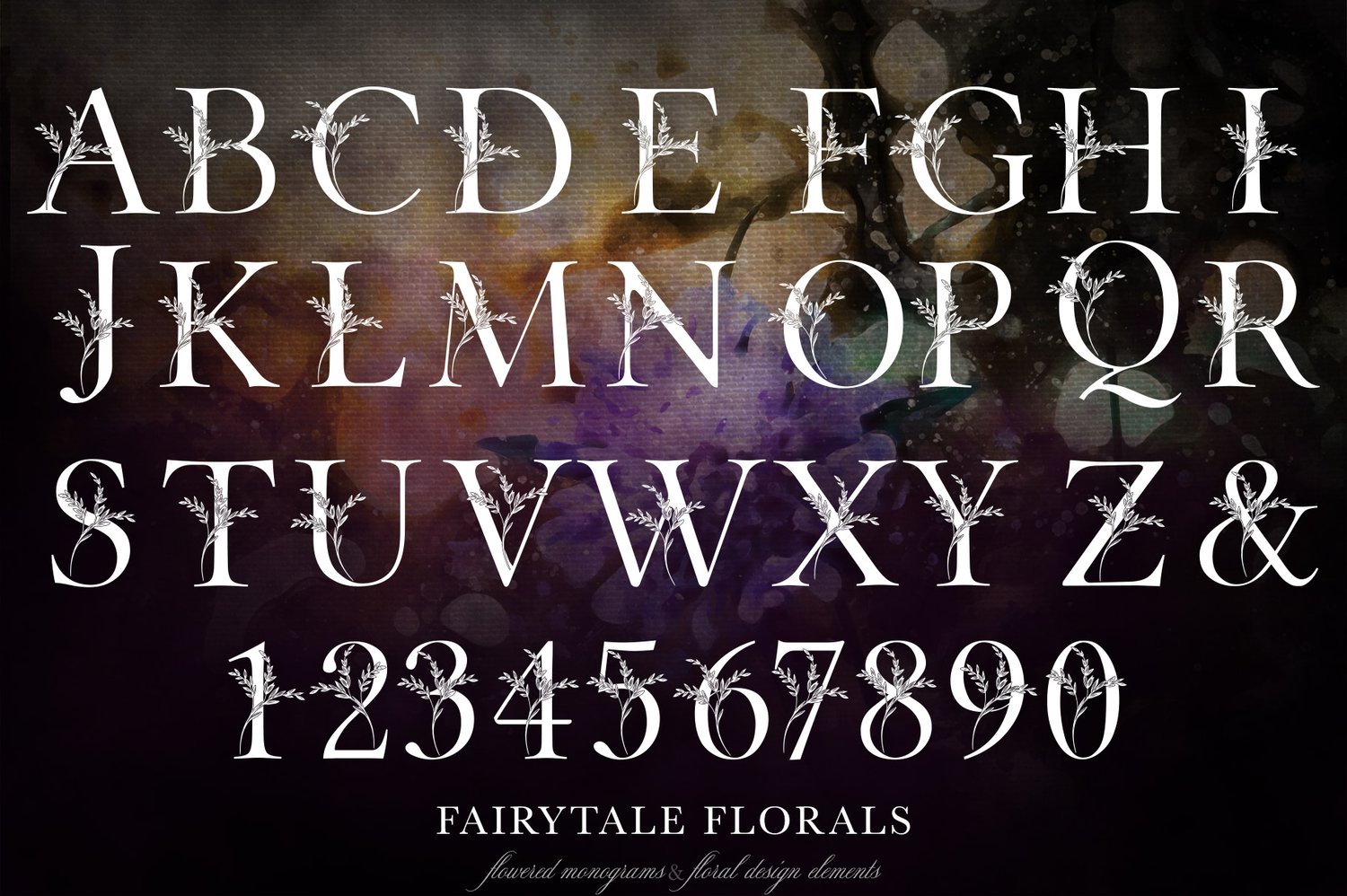 Fairytale Floral Monogram set hand-drawn set of flowered monograms and floral design elements