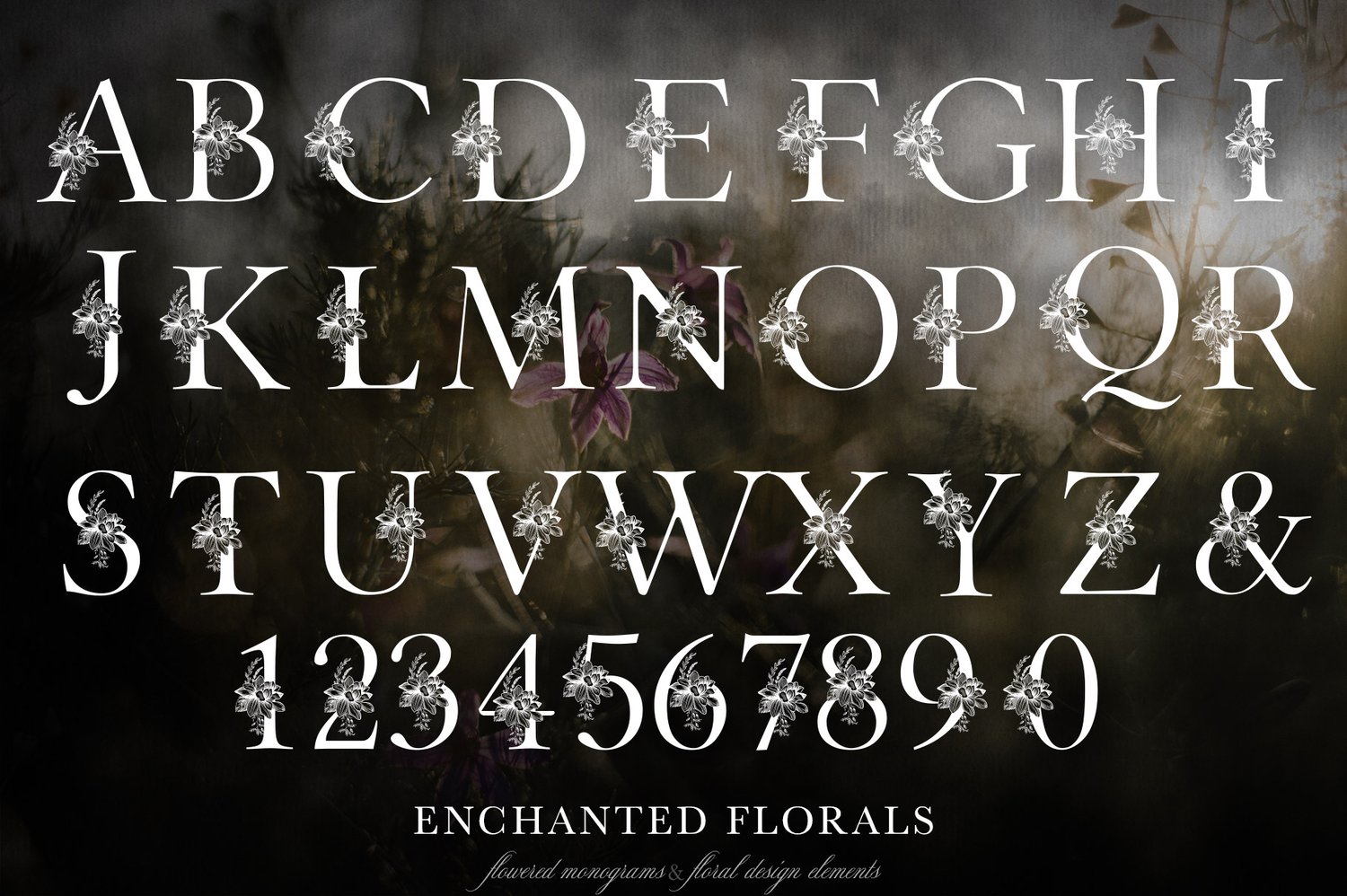 Enchanted Florals Monogram set hand-drawn set of flowered monograms and floral design elements