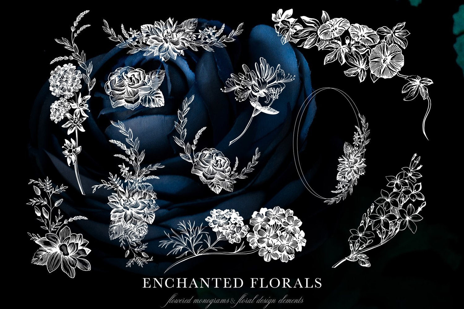 Enchanted Florals Monogram set hand-drawn set of flowered monograms and floral design elements