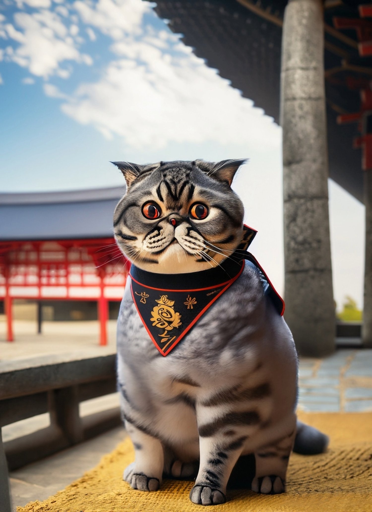 Aiko, the Scottish Fold samurai cat, never tires but neglects his palace guard duty. One day, a cunning intruder tests his loyalty and skills.