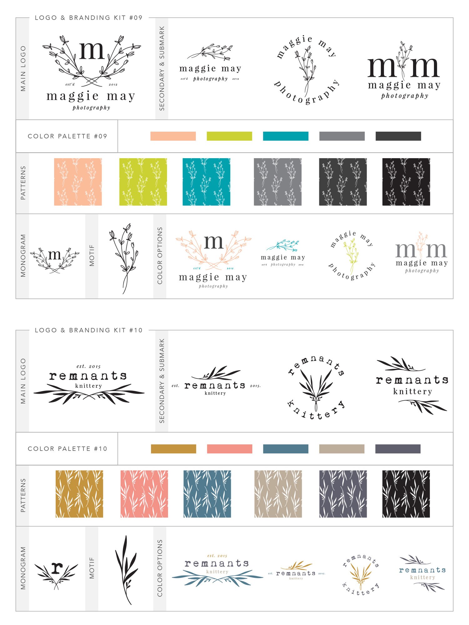 12 branding kits & logo templates with lovely hand drawn elements