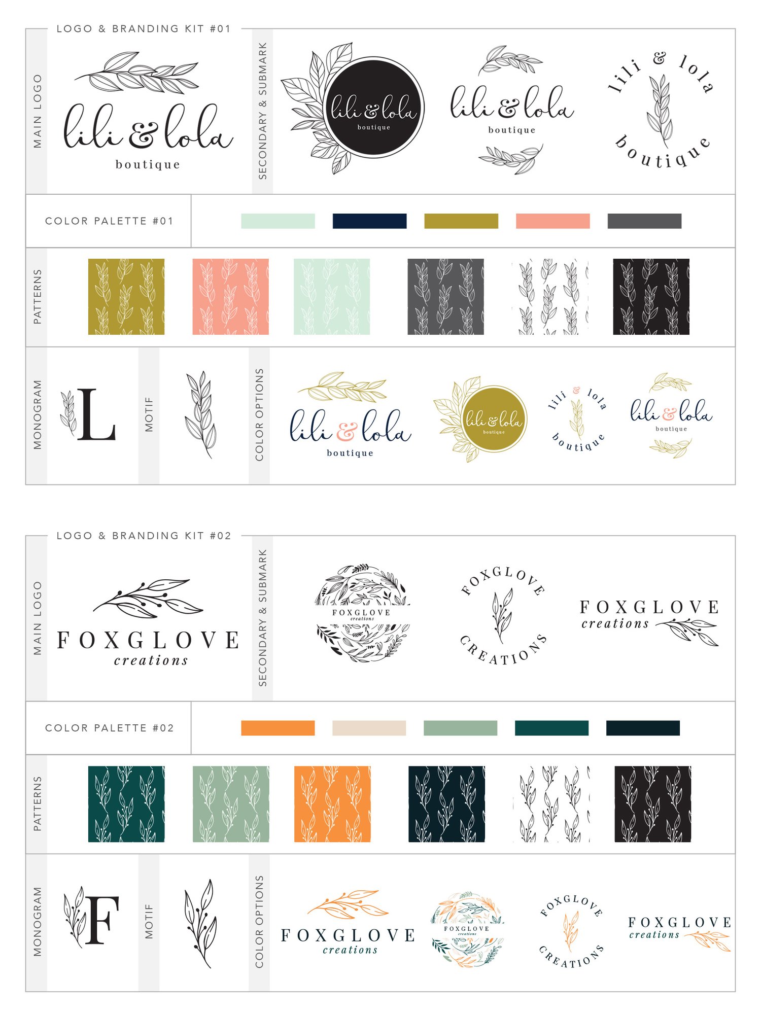 12 branding kits & logo templates with lovely hand drawn elements