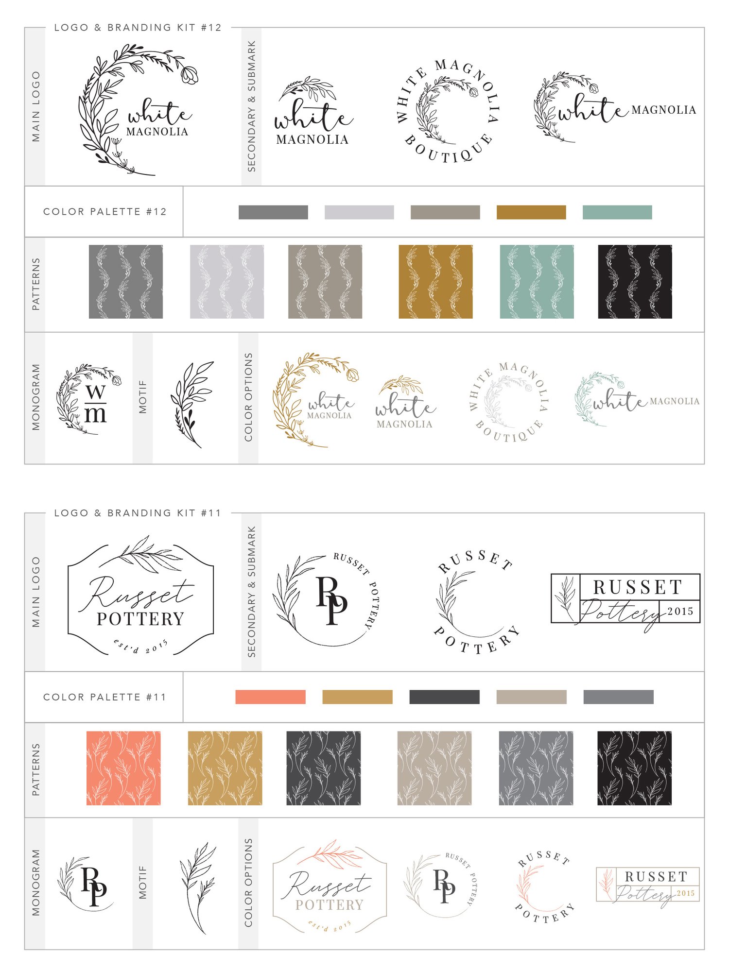 12 branding kits & logo templates with lovely hand drawn elements