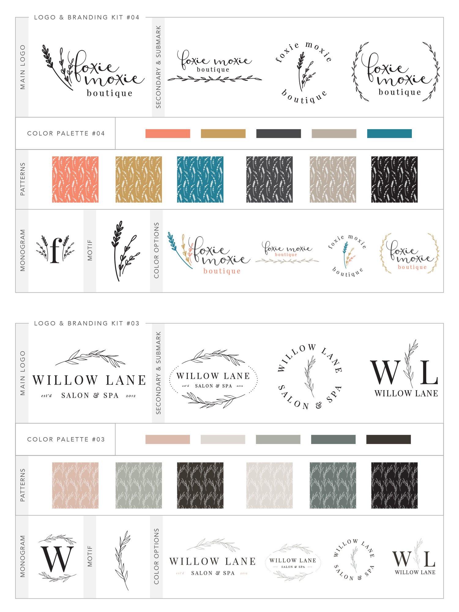 12 branding kits & logo templates with lovely hand drawn elements