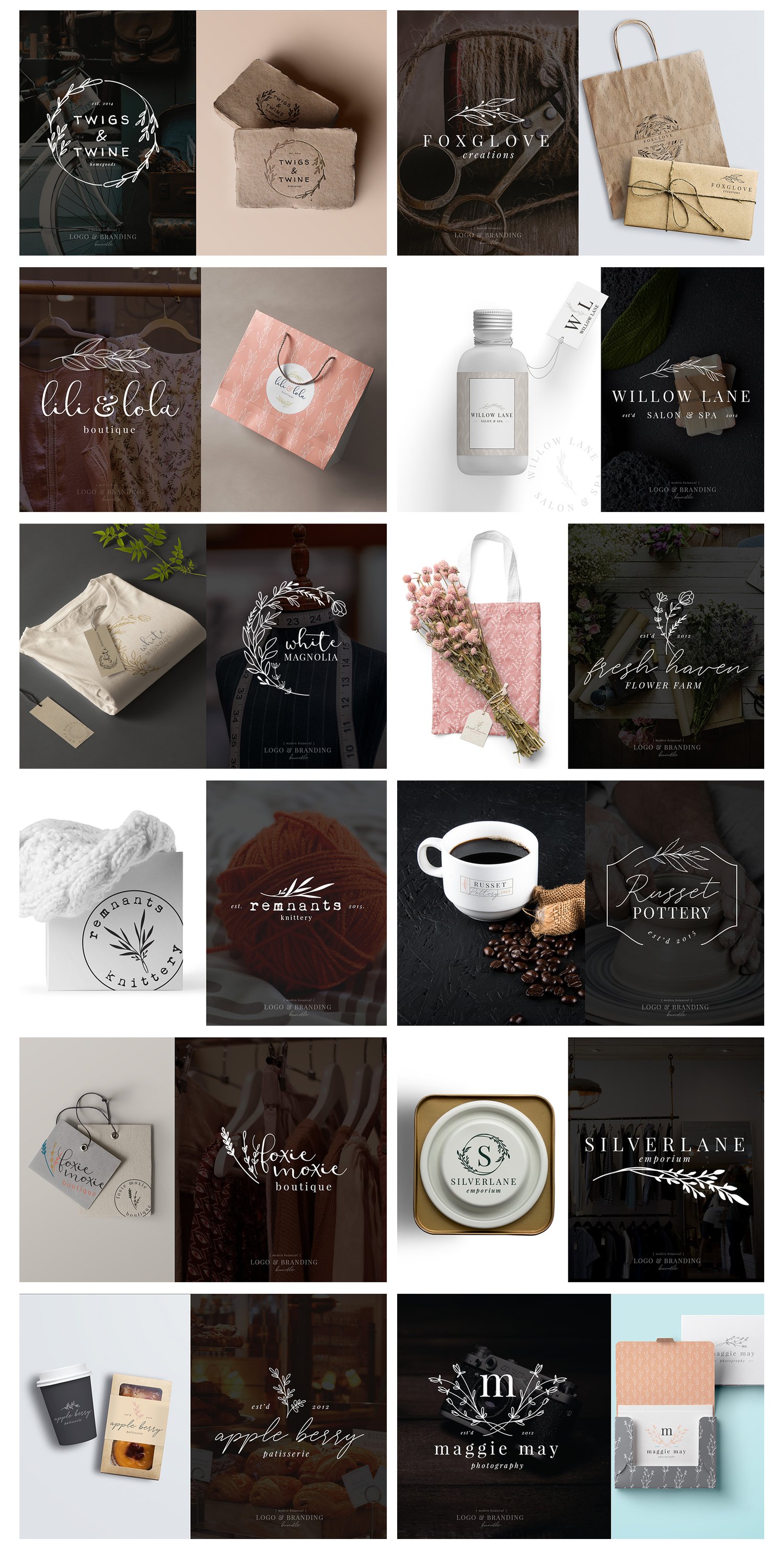 12 branding kits & logo templates with lovely hand drawn elements
