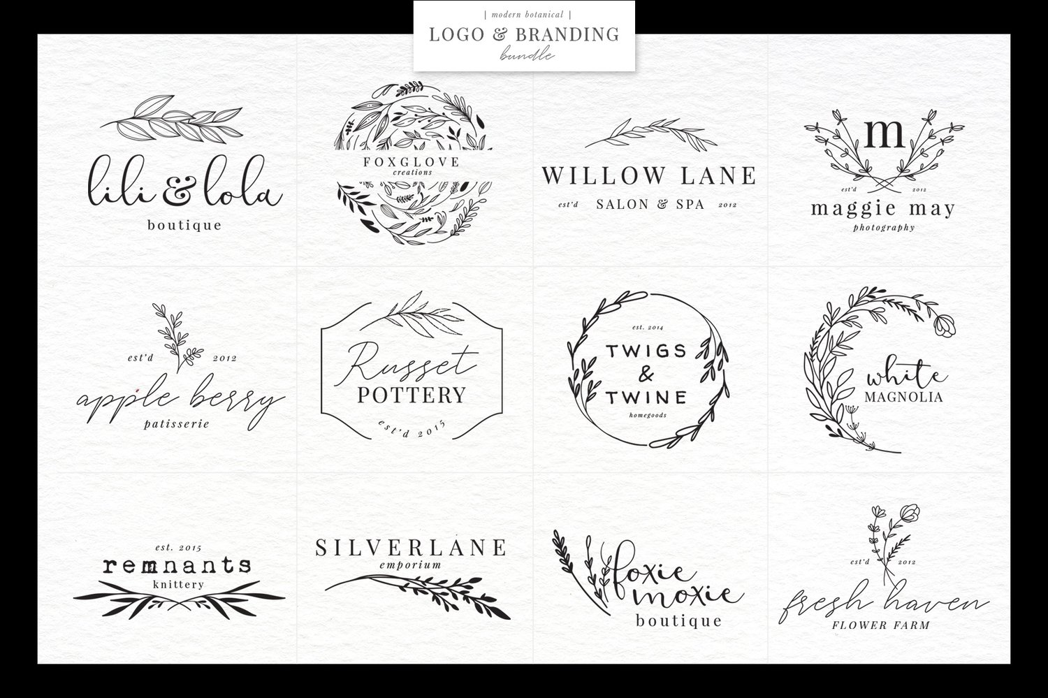 12 branding kits & logo templates with lovely hand drawn elements