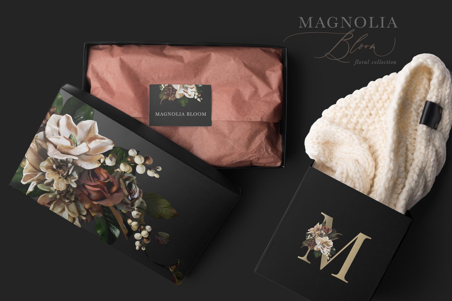 Magnolia bloom floral graphics Beautiful painted magnolia flowers and leaves as well as roses