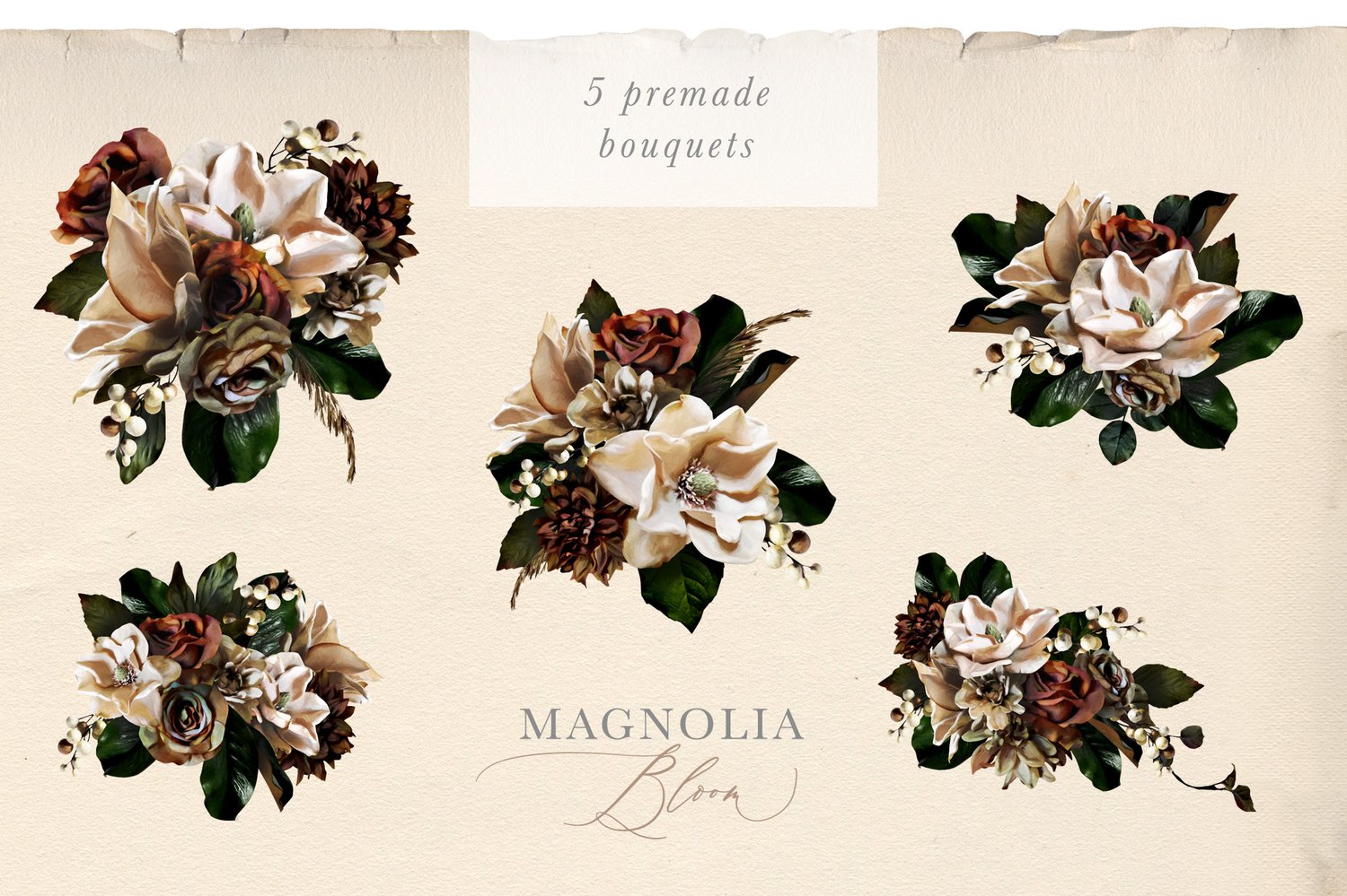 Magnolia bloom floral graphics Beautiful painted magnolia flowers and leaves as well as roses