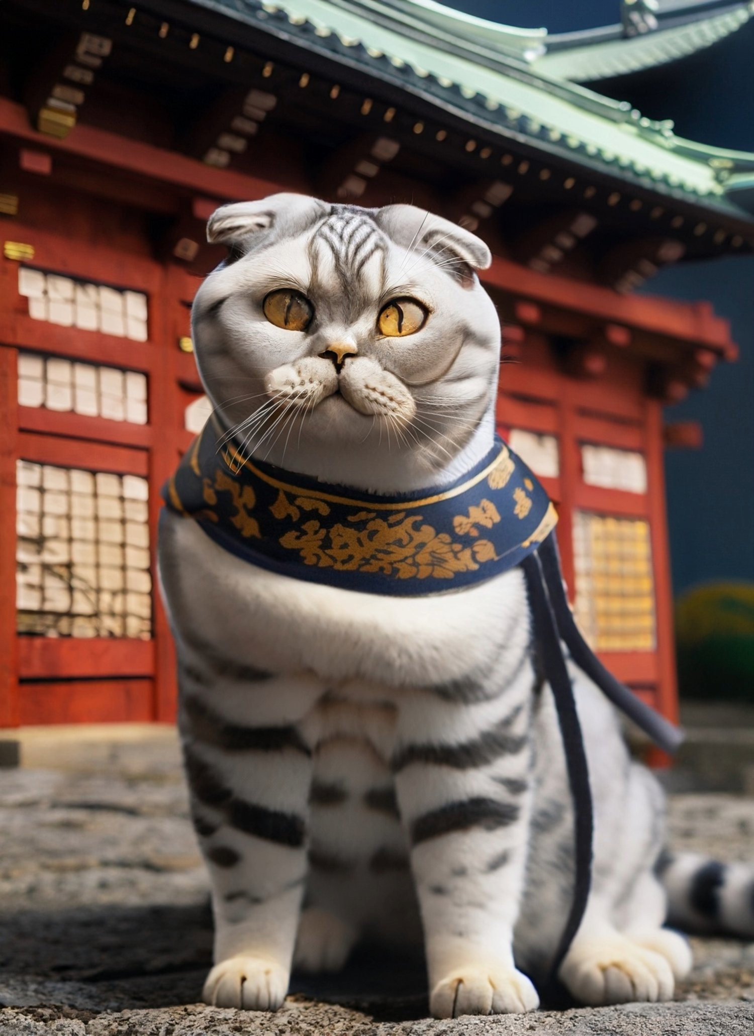 Hiro, the indefatigable Scottish Fold, slacks on palace duty. His endless vigor sparks comical palace misadventures.
