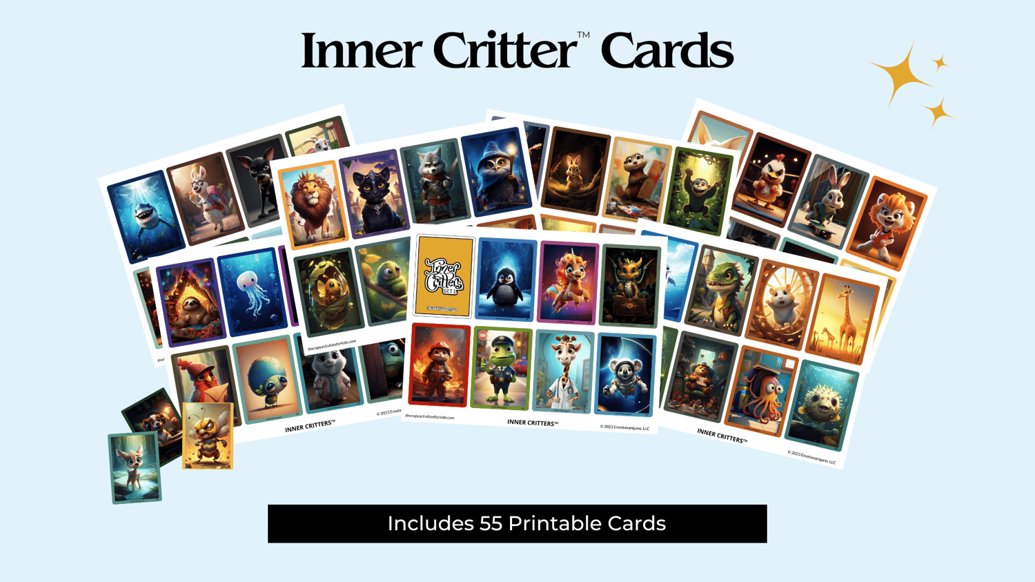 Inner Critter projective card deck for child counseling therapy activity