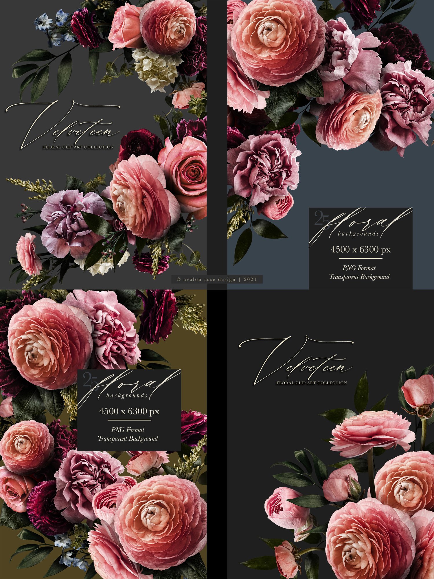 velveteen floral graphics Pink, burgundy, purple, and white flowers