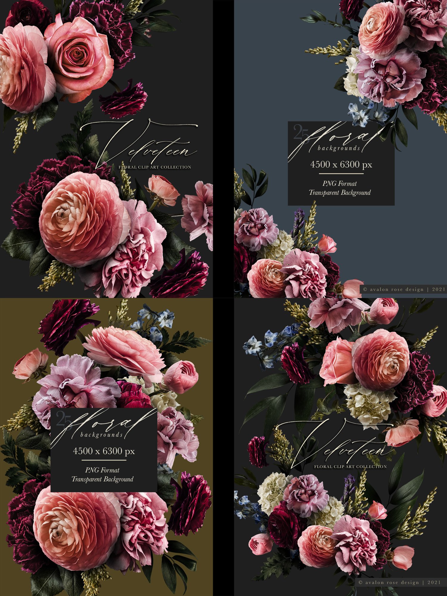 velveteen floral graphics Pink, burgundy, purple, and white flowers